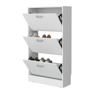 English Elm PIECES Slim Vertical Shoe Rack with 3 Flip-Down Compartments, Scratch-Resistant Melamine, Modern Organizer White 50 L x 24 W x 6 H B128P387073
