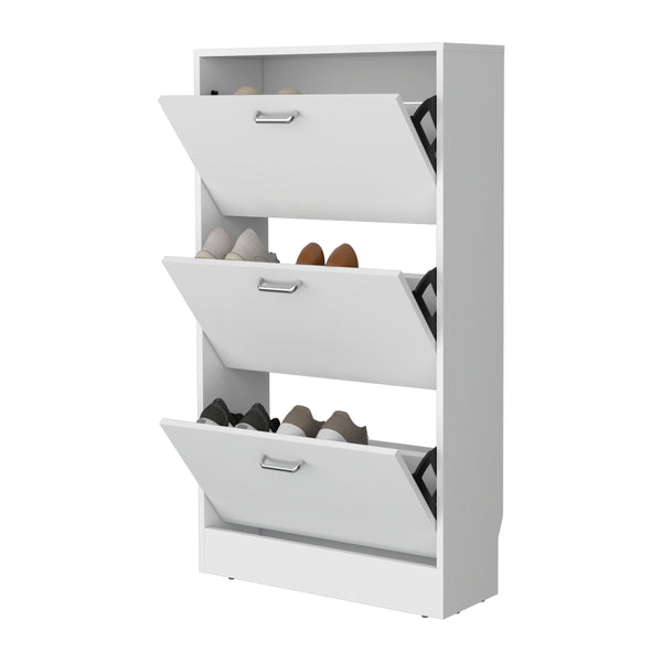 English Elm PIECES Slim Vertical Shoe Rack with 3 Flip-Down Compartments, Scratch-Resistant Melamine, Modern Organizer White 50 L x 24 W x 6 H B128P387073