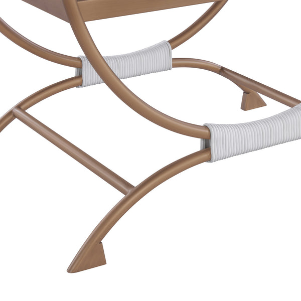 English Elm Nora Bronze Frame Bench with White Boucle Seat, Polyester Cord Accents, Versatile Accent Piece B050P229952