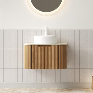 English Elm Dina Floating Bathroom Vanity with Sintered Stone Top and Crystal Glass Basin Beige,Natural Wood,White W2615S00339