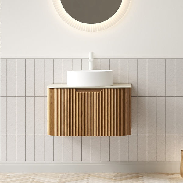 English Elm Dina Floating Bathroom Vanity with Sintered Stone Top and Crystal Glass Basin Beige,Natural Wood,White W2615S00339
