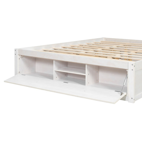 English Elm Queen Platform Storage Bed with Hydraulic Lift Footboard and Four Drawers Antique Finish White LP000139AAK