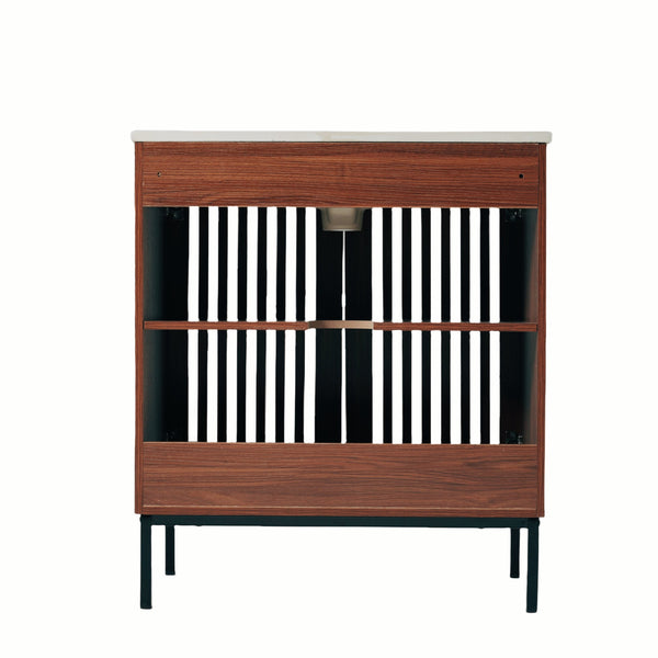 English Elm Christopher Knight Home® - 30" Vintage Bathroom Vanity with Rectangle Ceramic Sink, Rubber Wood Legs, Soft-Close Doors, Adjustable Shelves Antique brown,Dark Brown N817P245324B
