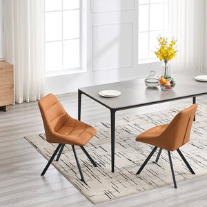 English Elm Dining Thickened Fabric Chair Set of 2 with Metal Legs — Cozy Modern Bar-Style Seating for Kitchen and Dining Spaces Brown W1249P243513