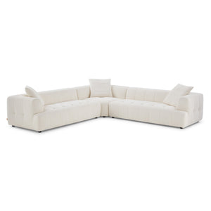 English Elm Ashcroft Furniture - Kaynes Ivory Boucle Corner Sofa with Solid Wood Legs, 5-Seater, High-Density Foam Comfort, Durable Upholstery B183S00163