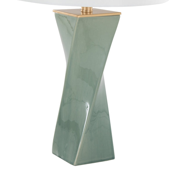 English Elm Curvo Twisted Ceramic Table Lamp 27" with Gold Metal Accents and White Linen Shade for Glam Decor Green B202P224194