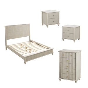 English Elm 4-piece Queen Bedroom Set Fluted Panel Design with Dresser and Two Nightstands W1716S00027