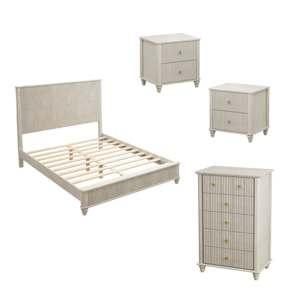 English Elm 4-piece Queen Bedroom Set Fluted Panel Design with Dresser and Two Nightstands W1716S00027