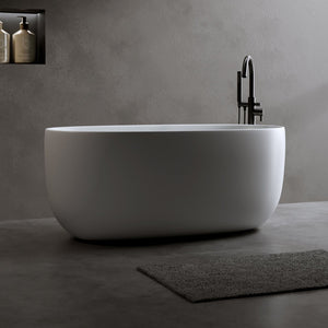 English Elm 47'' Freestanding Stone Resin Soaking Tub Matte White Ergonomic with Pop up Drain W2753P191219