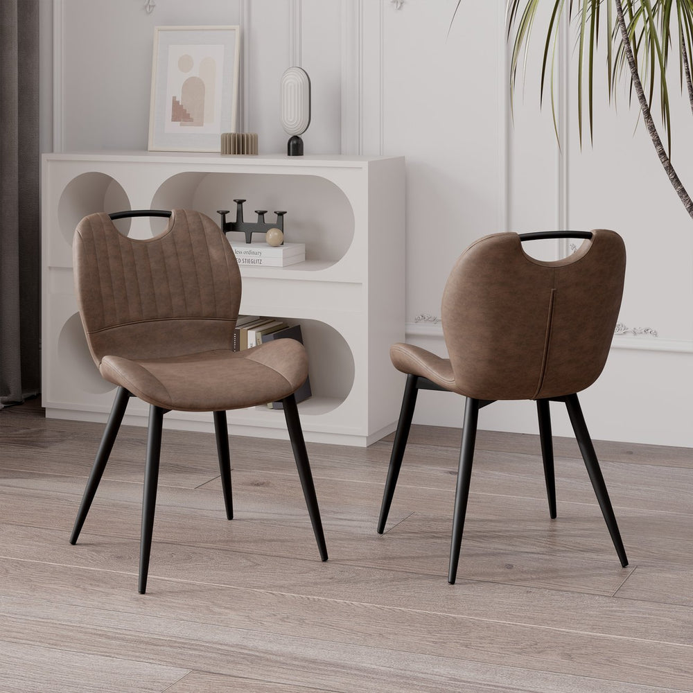 English Elm Dining Chair Set Of 2 - Modern Armless Pu Leather Chairs With Ergonomic Backrest & Solid Wood Legs T3950P396417