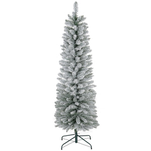 English Elm Homcom 6Ft Snow Flocked Pencil Christmas Tree - Realistic Design, Space-Saving & Easy Assembly W2225P249624