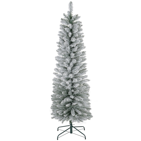 English Elm Homcom 6Ft Snow Flocked Pencil Christmas Tree - Realistic Design, Space-Saving & Easy Assembly W2225P249624