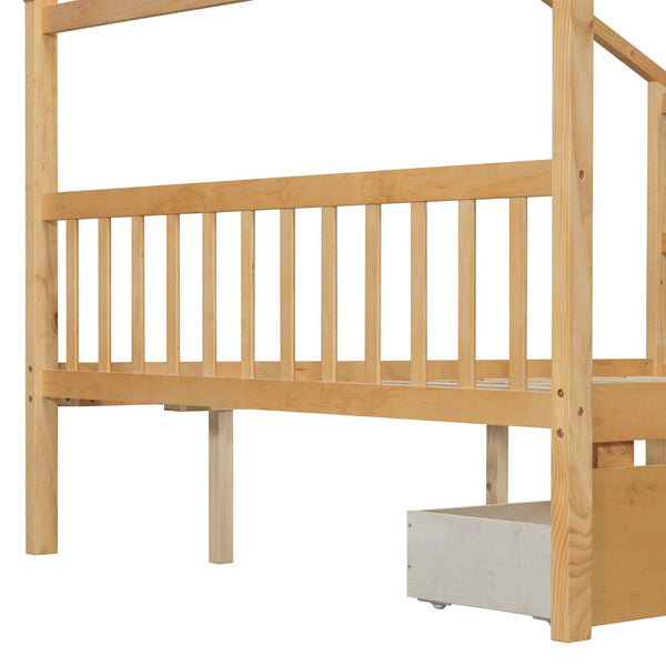 English Elm Twin House Bed Solid Pine Kids Cottage Frame with Storage Drawers Imaginative Room N708P309247M