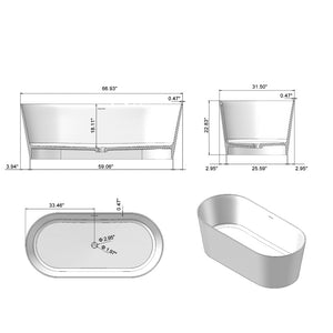 English Elm 67 Inch Freestanding Stone Resin Soaking Tub Matte White Spa Grade Bathtub W3034P278644