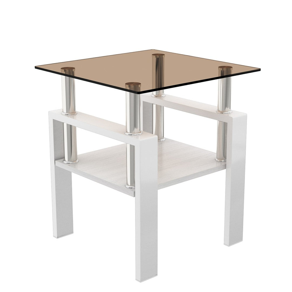 English Elm Set Of 2 Modern Tempered Glass Side Tables With Mdf Shelf – Stylish Coffee & End Table Duo For Home W241P300316-GIGA