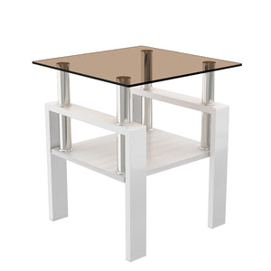 English Elm Set Of 2 Modern Tempered Glass Side Tables With Mdf Shelf – Stylish Coffee & End Table Duo For Home W241P300316-GIGA