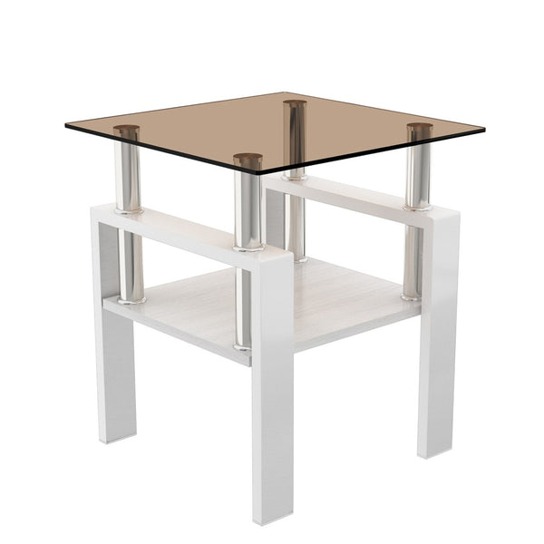 English Elm Set Of 2 Modern Tempered Glass Side Tables With Mdf Shelf – Stylish Coffee & End Table Duo For Home W241P300316-GIGA