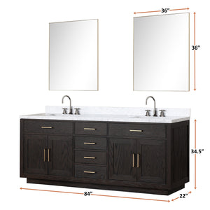 English Elm Black Oak Double Bath Vanity Set With Carrara Marble Top, Chrome Faucets & 36-Inch Mirrors Included B2731S02181