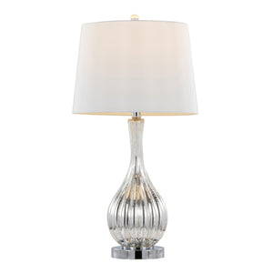 English Elm Glass Crackle Silver Table Lamp Set with Chrome Hardware and White Linen Shade Pair B202P471588