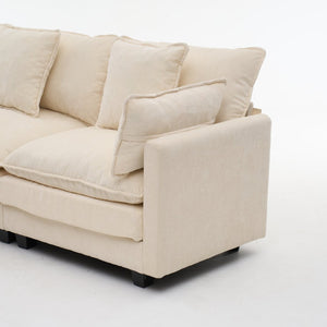 English Elm Beige Chenille Sectional Sofa with Modular Ottoman for Living Room or Studio Beige W2603S00001