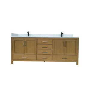 English Elm 84" Double Sink Bathroom Vanity Desert Oak Finish Solid Wood 4 Doors 6 Drawers T3785P442237