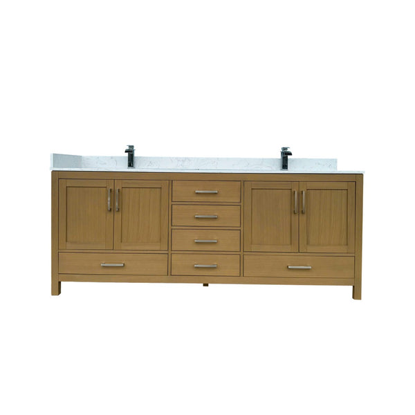 English Elm 84" Double Sink Bathroom Vanity Desert Oak Finish Solid Wood 4 Doors 6 Drawers T3785P442237