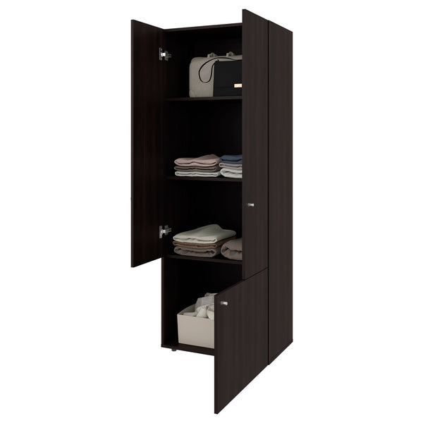 English Elm Stained Walnut Tall 3-Door Wardrobe Cabinet with 4 Shelves — Space-Saving Vertical Storage, Classic Finish B062P373776