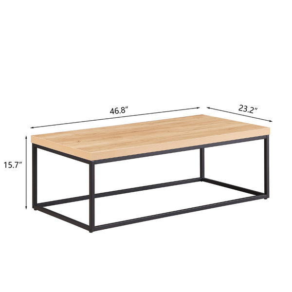 English Elm 47" Faux Stone Slab Coffee Table with Powder-coated Steel Frame for Modern Loft Living Oak W3151P400581
