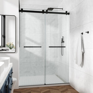 English Elm 60*79" Frameless Double Sliding Shower Door Black - 10mm SGCC Tempered Glass, Leak-Free 304 Stainless Hardware, Nano Coating T3177P320591
