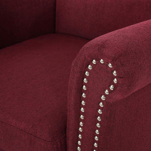 English Elm Christopher Knight Home® - CLUB Chair Burgundy Upholstered Fabric Accent with Nailhead Trim, Curved Arms & Birch Legs - Luxurious N776P243716Y