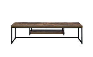 English Elm Bob Weathered Oak TV Stand for 60" TVs - Sleek Synthetic Wood Top, Open Media Shelf, Black Metal Base, Cable Management B2726P269310