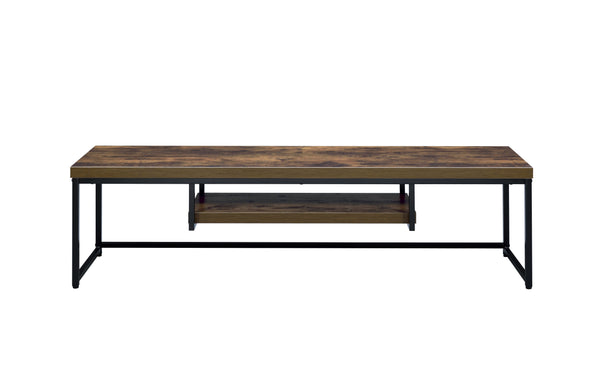 English Elm Bob Weathered Oak TV Stand for 60" TVs - Sleek Synthetic Wood Top, Open Media Shelf, Black Metal Base, Cable Management B2726P269310