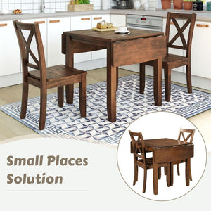 English Elm Topmax Drop Leaf Wood Breakfast Nook Table Set with X Back Chairs for Two Walnut N717S000164D