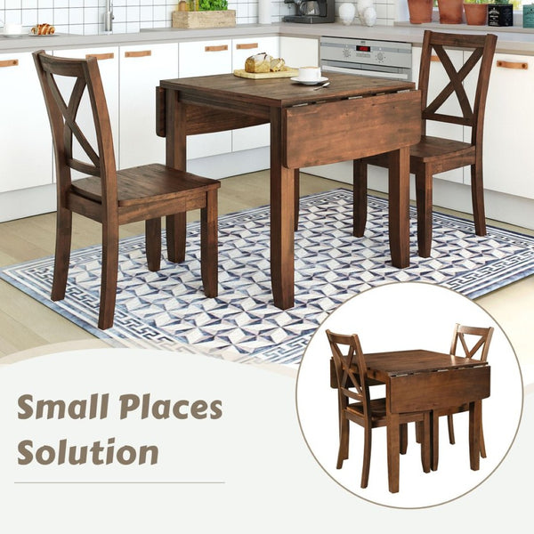 English Elm Topmax Drop Leaf Wood Breakfast Nook Table Set with X Back Chairs for Two Walnut N717S000164D