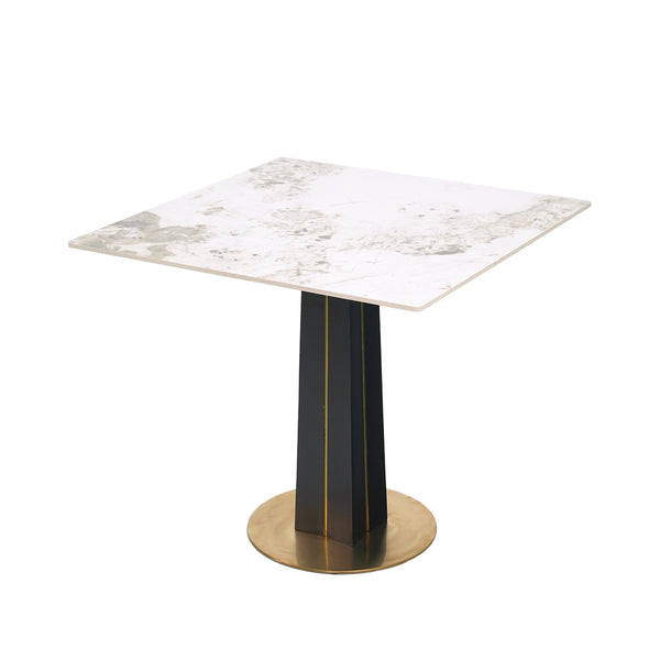 English Elm Modern Square Negotiation Table - Elegant White Sintered Stone Top With Black Legs & Gold Base W1535S00589