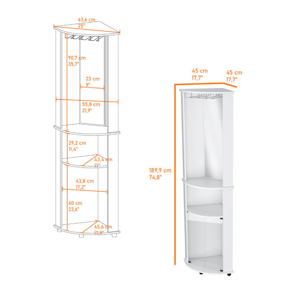 English Elm Oregon Mirrored Corner Bar Cabinet with Glass Rack Three Tier Open Shelving Display B128P460149