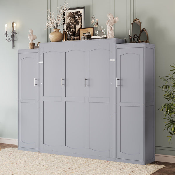 English Elm Full Full Size Murphy Bed with Two Wardrobes and Foldable Platform, Space-Saving Modern Guest Solution Gray 84.9 L x 12 W x 7 H N733S235596E