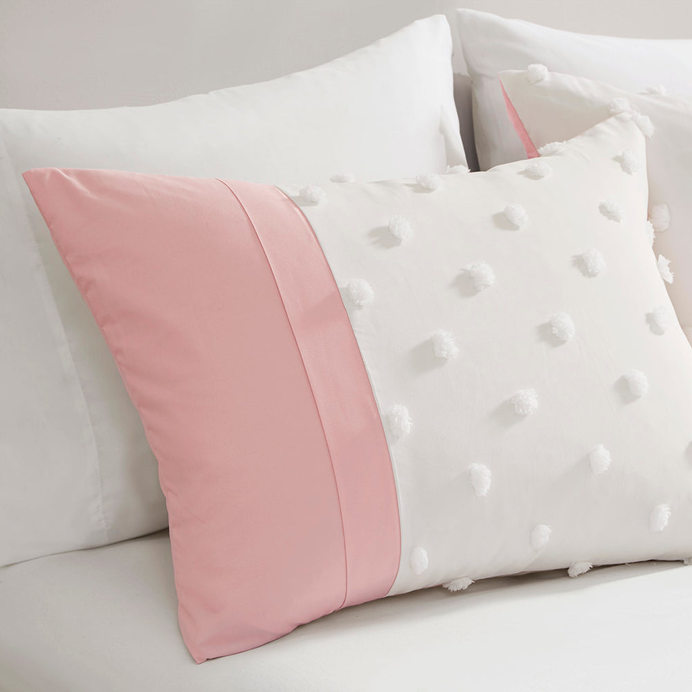 JLA Home Intelligent Design - Colorblock Shay Duvet Cover Set with Clipped Jacquard Pompoms, Vibrant Modern Texture, OEKO-TEX Certified ID12-2429