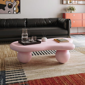 English Elm 47 Inch Organic Cloud Silhouette Coffee Table with Sculptural Ball Legs for Living Rooms Pink W1435S00019