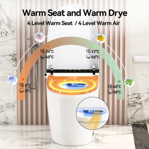 English Elm Smart Toilet with Auto Open Seat Heated Bidet Warm Dryer and Night Light W3133P384796