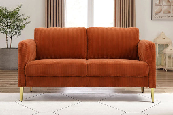 English Elm 60.63" Wide Modern Corduroy Loveseat with Plush 5.5" Cushions, Solid Wood Frame, Space-Saving Design Orange B2735P390630