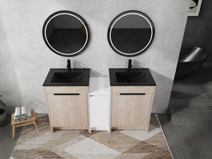 English Elm 60 Inch Freestanding Bathroom Vanity With Black Ceramic Sink, Soft-Close Doors & Storage Solutions W999S00317