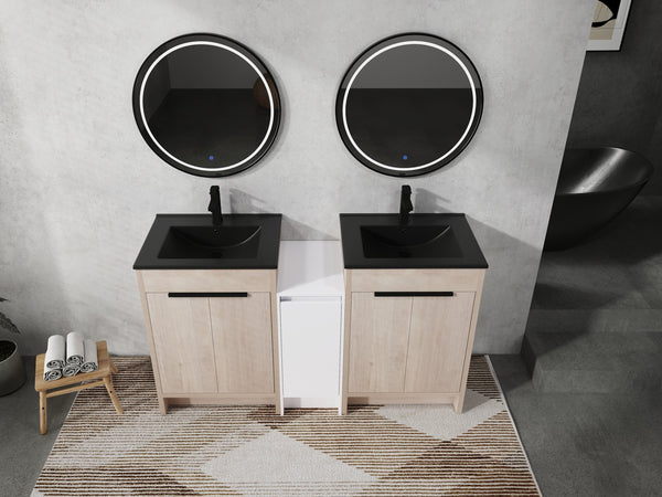English Elm 60 Inch Freestanding Bathroom Vanity With Black Ceramic Sink, Soft-Close Doors & Storage Solutions W999S00317