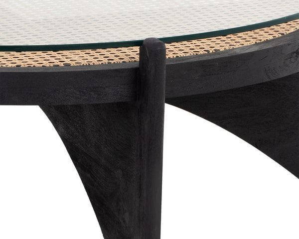 Sunpan ADORA Coffee Table - Artisan-Crafted Round Rattan & Mango Wood Centerpiece for Unique Living Spaces 110198
