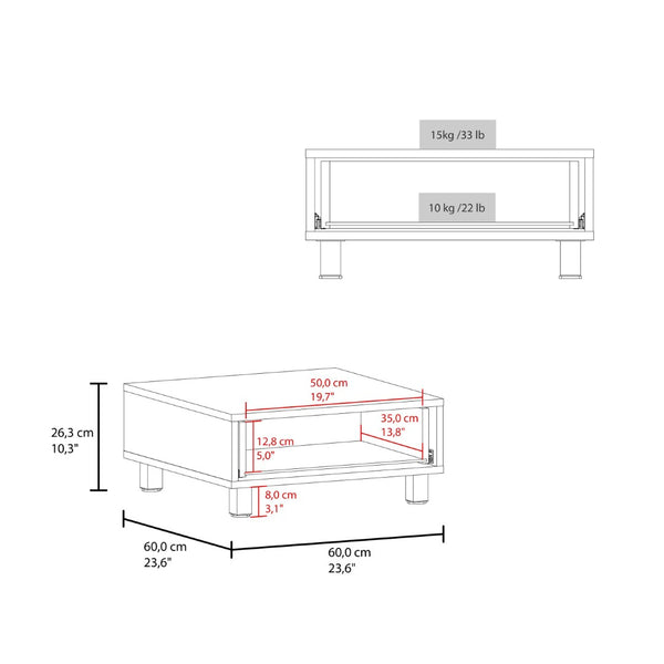 English Elm Modern Square Coffee Table with Storage Drawer and Metal Legs for Studio Living B200P474565