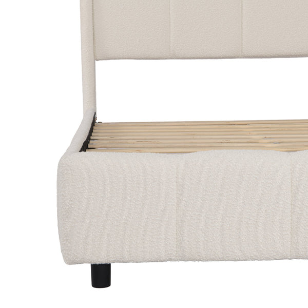 English Elm Christopher Knight Home® - King Boucle Platform Bed King Size Upholstered Bed with Curved Headboard, Beige Luxury & Sturdiness N757P284560I