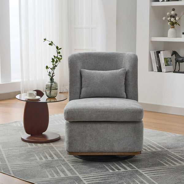 English Elm 25.2 Wide Modern Chenille Cushioned Armless Swivel Accent Chair with Pillow, Metal Base, Pocket Spring Comfort Gray W3118P253949