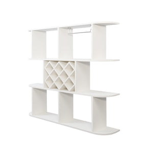 English Elm Large Rustic Wood Wall Mounted Wine Rack with Three Shelves and Stemware Rail White W331P277923