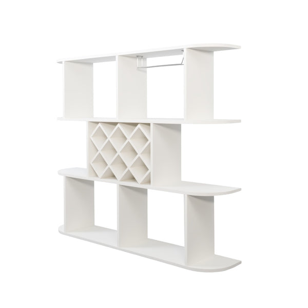 English Elm Large Rustic Wood Wall Mounted Wine Rack with Three Shelves and Stemware Rail White W331P277923