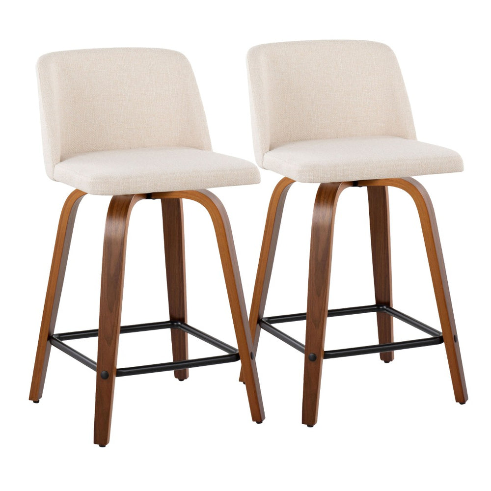 English Elm Toriano 24" Mid-Century Modern Swivel Counter Stool Set In Walnut Wood & Cream Fabric - Stylish Comfort B202S00121-GIGA